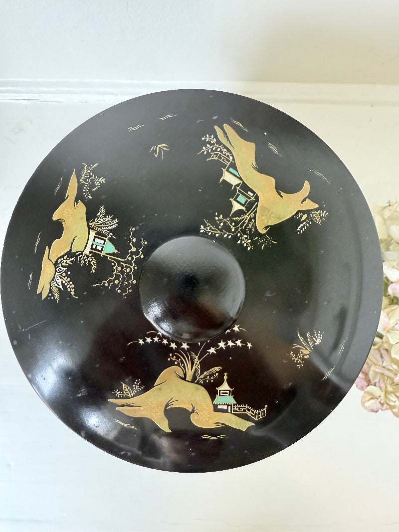 mid century baret ware china gardens black and gold ice bucket with glass liner photographed on white surface