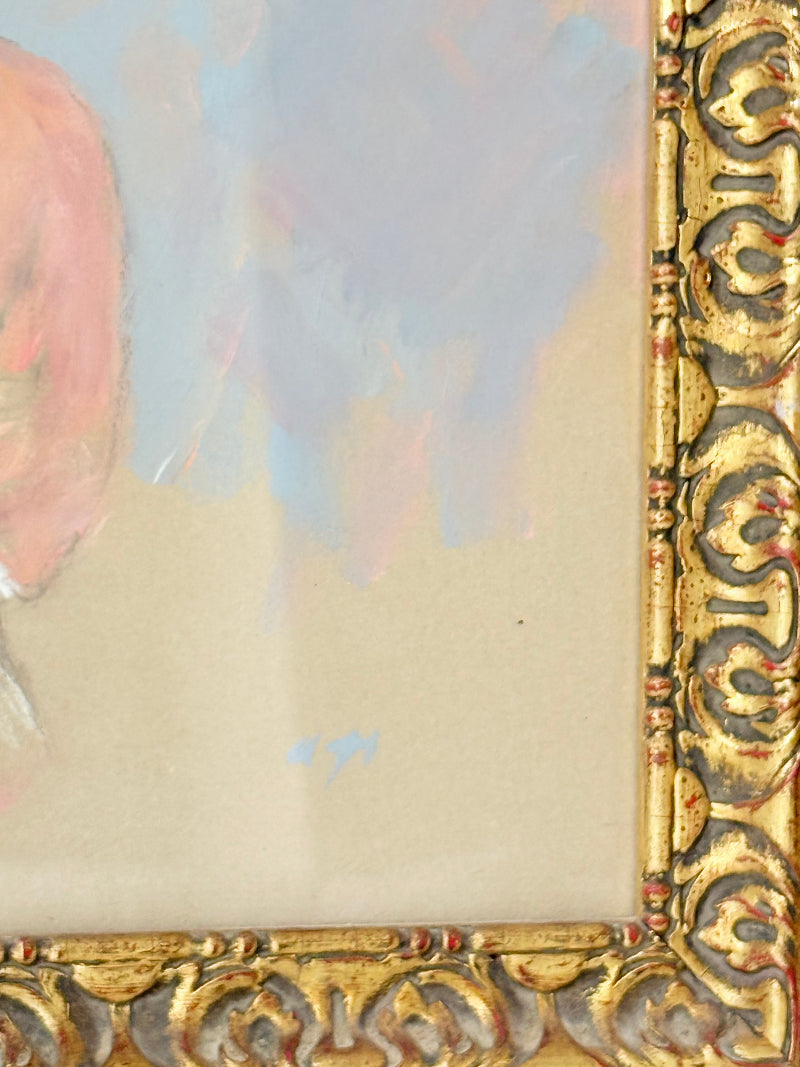 Mid-century oil portrait of woman by Alfred Heywood in gilt frame, photographed on white background