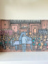 Vintage orchestral oil painting on board showing conductor and musicians, unframed, photographed on white surface.
