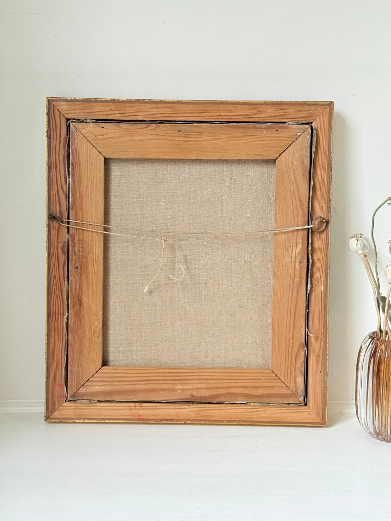 Mid-century oil portrait of woman by Alfred Heywood in gilt frame, photographed on white background