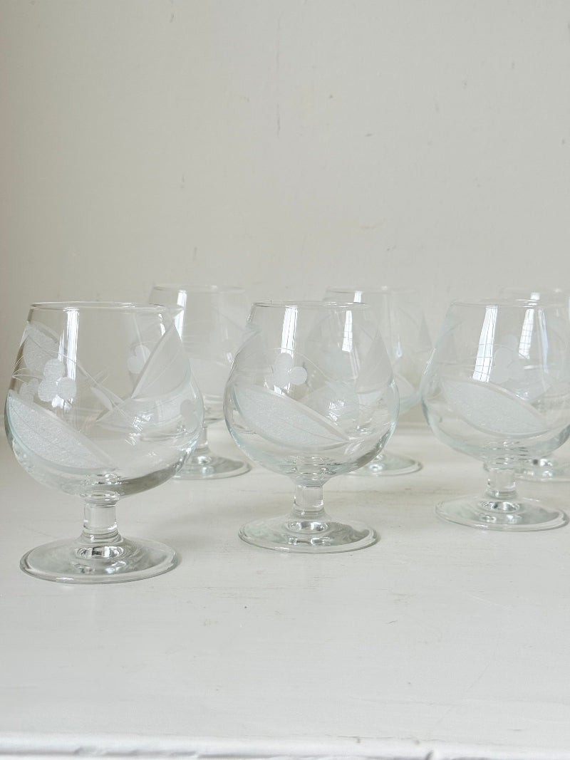 Vintage Etched Bailey’s Glasses, Set of Six