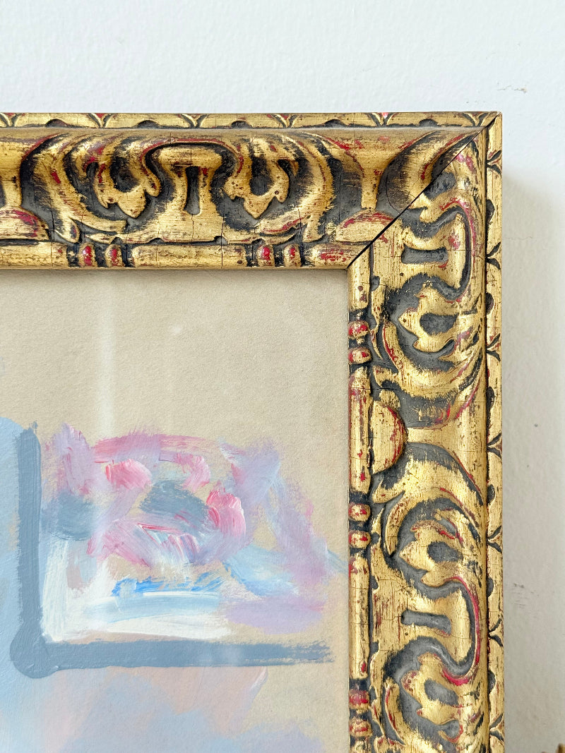 Mid-century oil portrait of woman by Alfred Heywood in gilt frame, photographed on white background