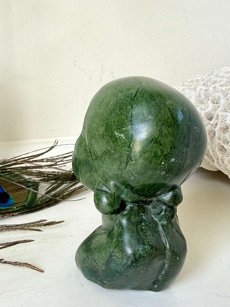 Barnabas Fombe verdite Shona bust of a woman with a head wrap, signed, from Zimbabwe