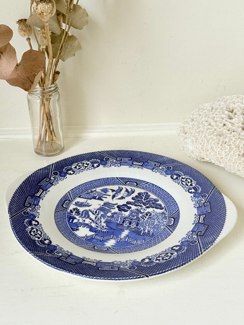 Wood and Sons Blue Willow serving plate shown on a white surface.