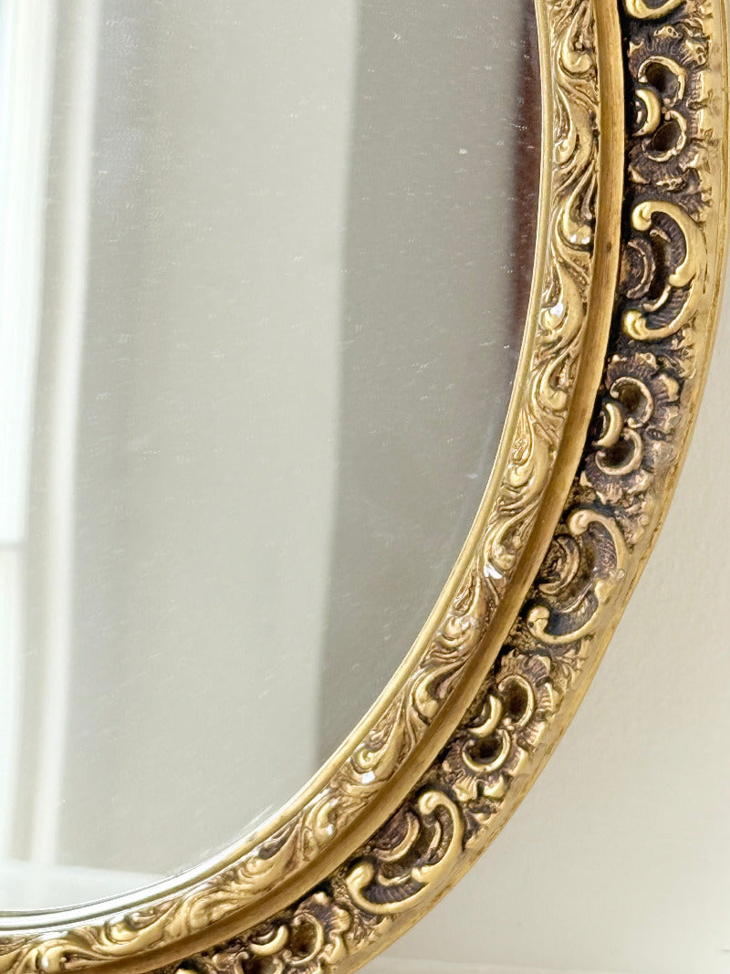 vintage gold oval mirror with ornate gilt painted frame