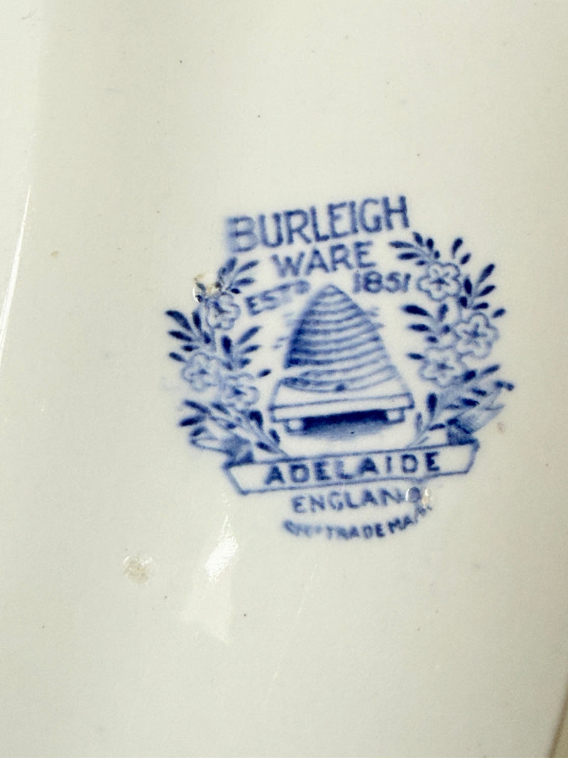 Vintage Burleigh Ware blue and white oval serving platter photographed on a white surface