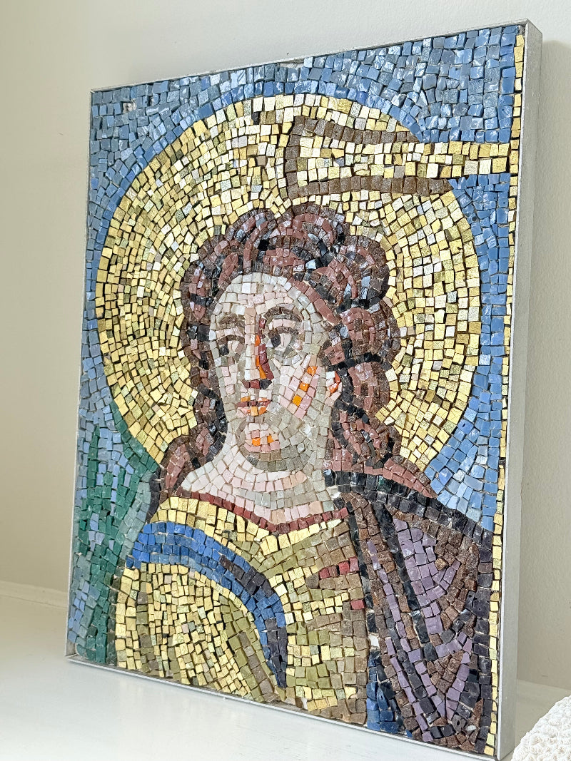 Vintage Mosaic Artwork of a Saint or Angel in Gold and Blue Robes
