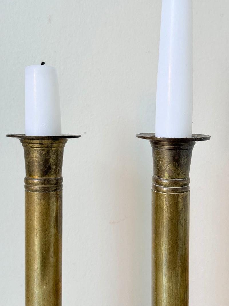 Pair of Vintage Brass Candlesticks with Elegant Square Bases
