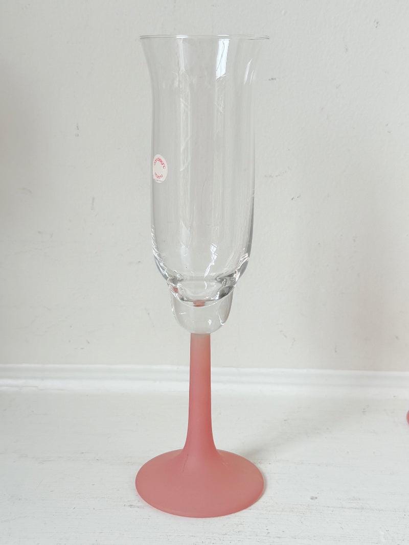 1980s Frosted Pink Tulip Champagne Flutes, Set of Five