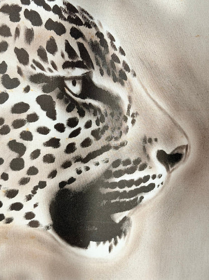 Original oil painting of a leopard profile, framed and displayed against a white background.