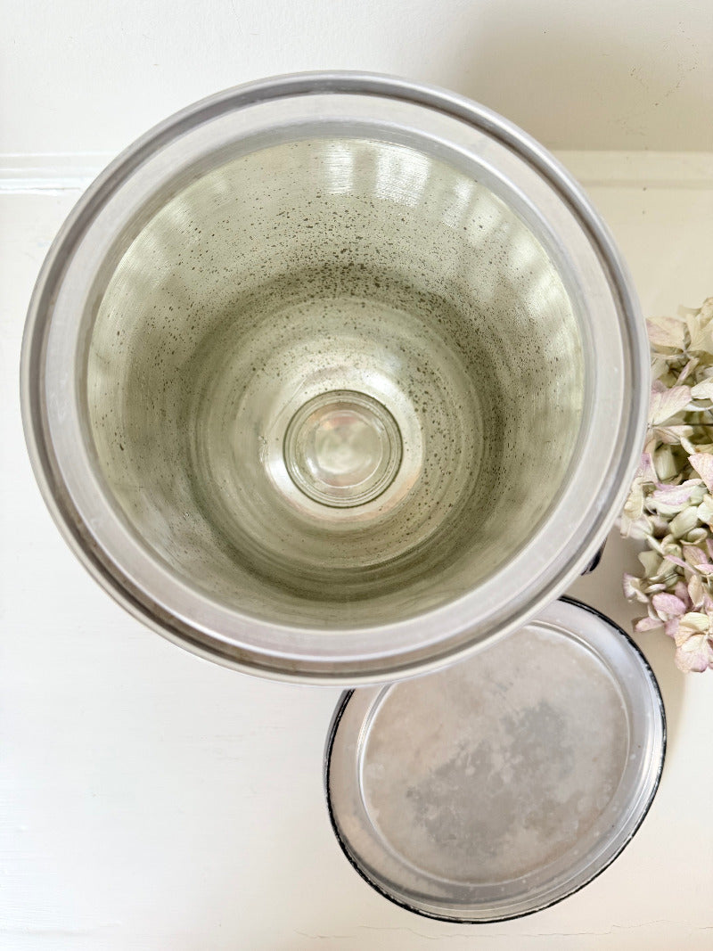 mid century baret ware china gardens black and gold ice bucket with glass liner photographed on white surface
