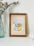 Cheeky colourful watercolour of a gentleman and ladies in period costume, in a wooden frame