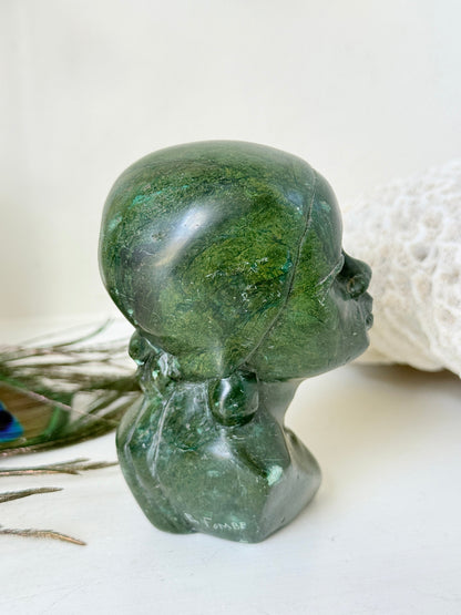 Barnabas Fombe verdite Shona bust of a woman with a head wrap, signed, from Zimbabwe