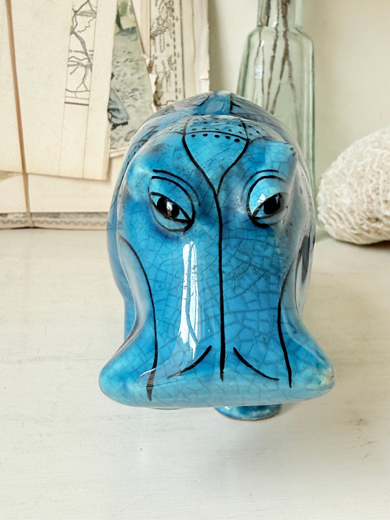 Official Metropolitan Museum William the Hippo reproduction, blue Egyptian figurine with black lotus decoration