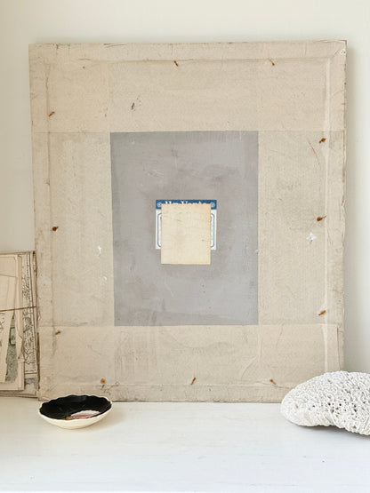 Original oil on canvas laid on board geometric modernist composition with bold colour blocks and ornate gold cream frame