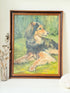 Oil painting of a dog by Muriel Hester Broughton in wooden frame, photographed on white surface.