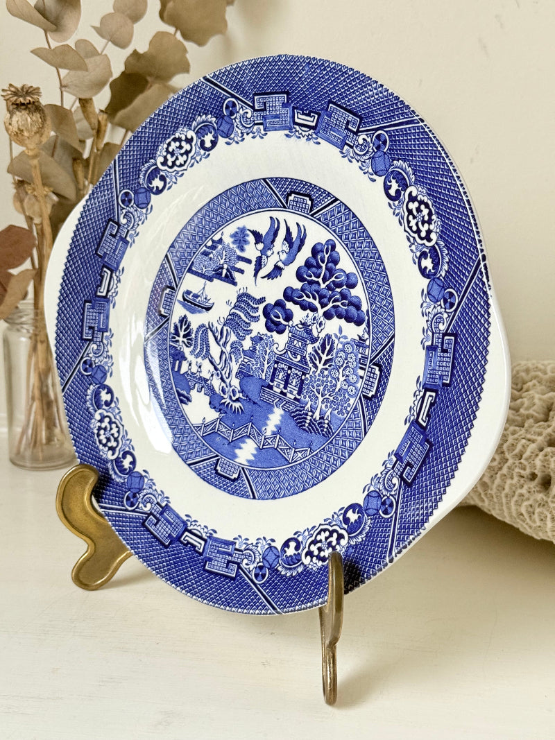 Wood and Sons Blue Willow serving plate shown on a white surface.