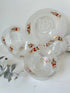 Vintage strawberry glass dessert set with serving bowl and six bowls hand decorated with berries and gold