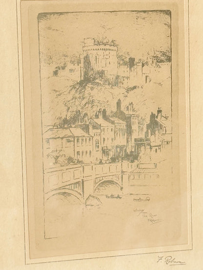 framed print of windsor castle viewed from the thames with fine line detail photographed on white surface