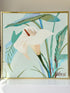 Lee Reynolds Vanguard Studios calla lily painting in aqua and green, gold frame, mid century modern