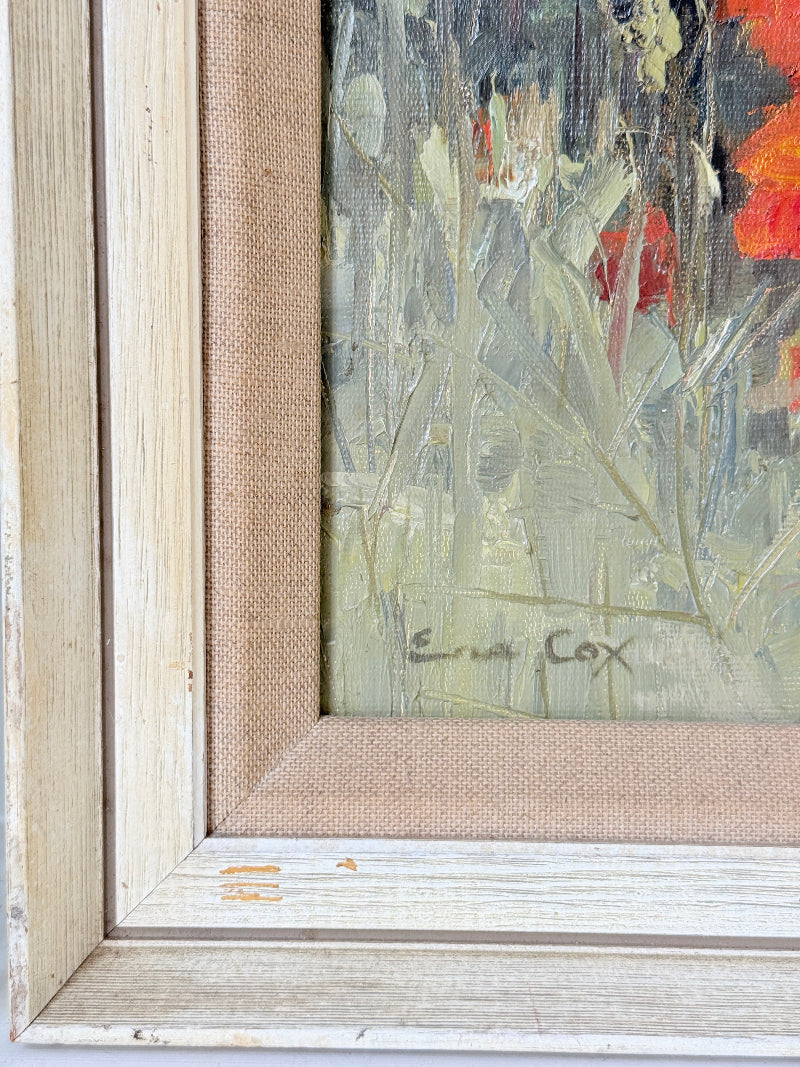Original oil painting of a red poppy field at Maplescombe Valley in Kent, signed, in a limed wood frame