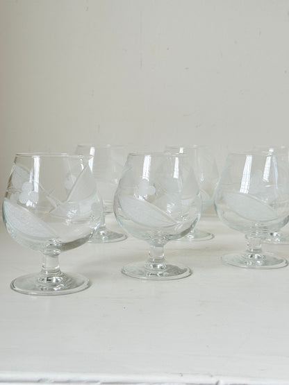 Vintage Etched Bailey’s Glasses, Set of Six