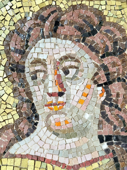 Vintage Mosaic Artwork of a Saint or Angel in Gold and Blue Robes