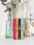 Four slim hardcover books standing upright on a white surface, tied together with twine. The spines read CATHEDRALS, FURNITURE, CRICKET, and WEATHER, with warm-toned covers in red, orange, dark blue, and light gray.
