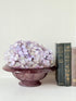 Davidson Art Deco smoky amethyst glass bowl, medium size with scalloped rim, photographed on white surface