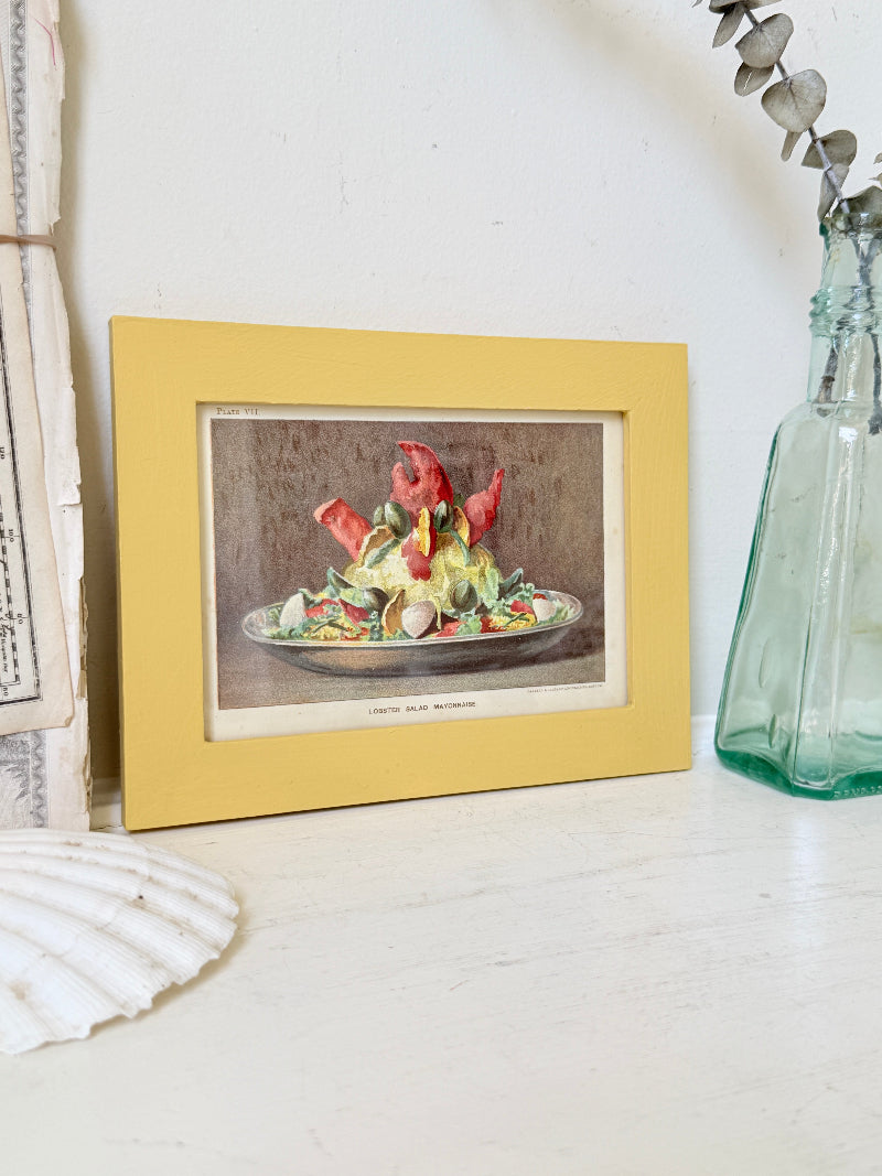Framed antique Victorian cookery illustration from Cassell’s New Universal Cookery Book showing Lobster Salad Mayonnaise