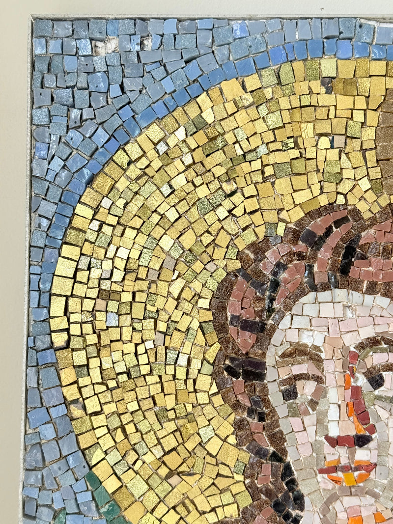 Vintage Mosaic Artwork of a Saint or Angel in Gold and Blue Robes
