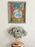 St Ives School mixed media painting on board of semi abstract objects on a table by a coastal window in a grey frame