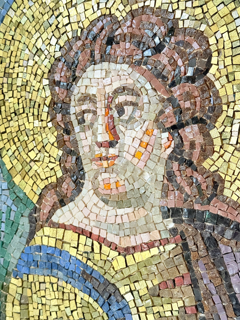 Vintage Mosaic Artwork of a Saint or Angel in Gold and Blue Robes