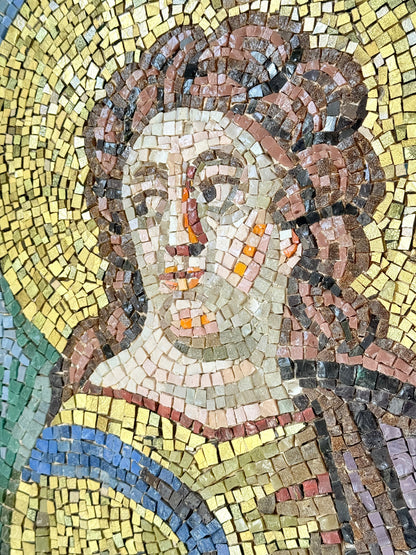 Vintage Mosaic Artwork of a Saint or Angel in Gold and Blue Robes