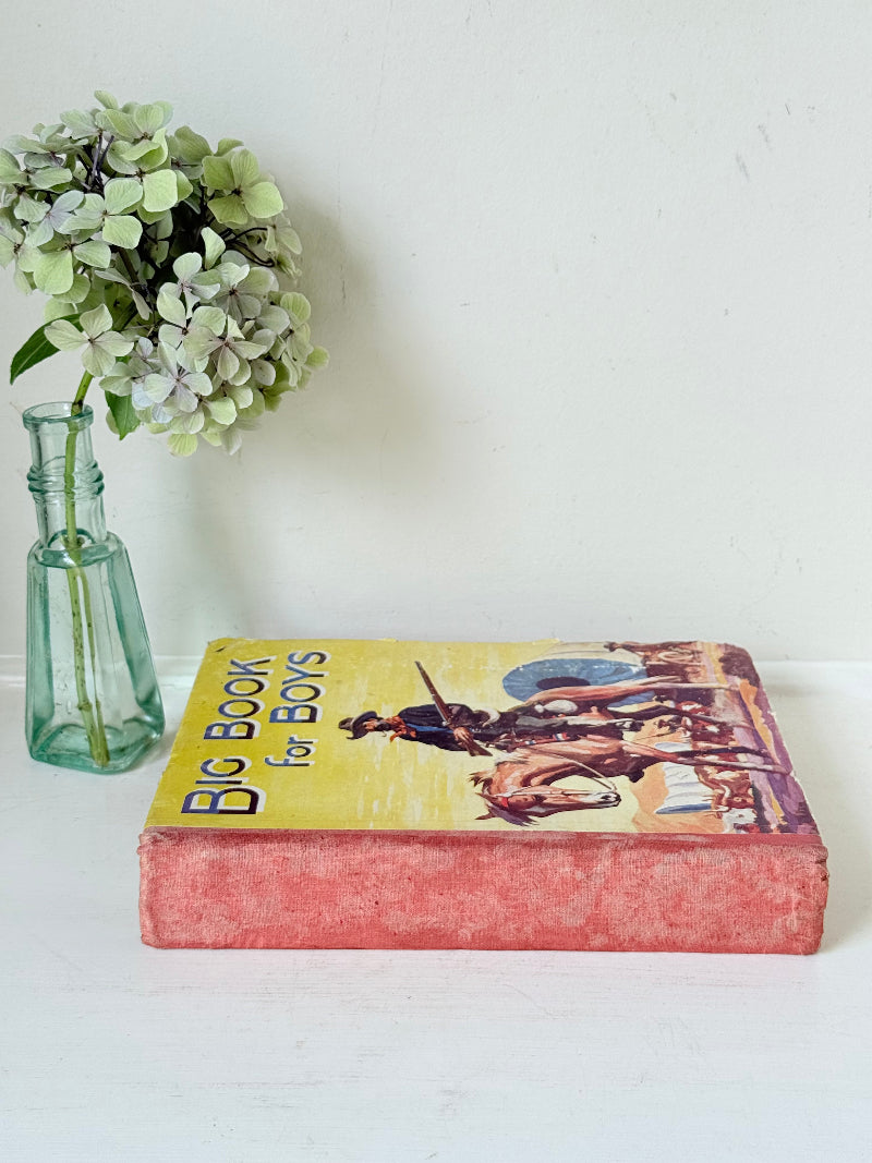 Vintage Big Book for Boys annual with illustrated cover and inscription dated 1941, photographed on a white surface
