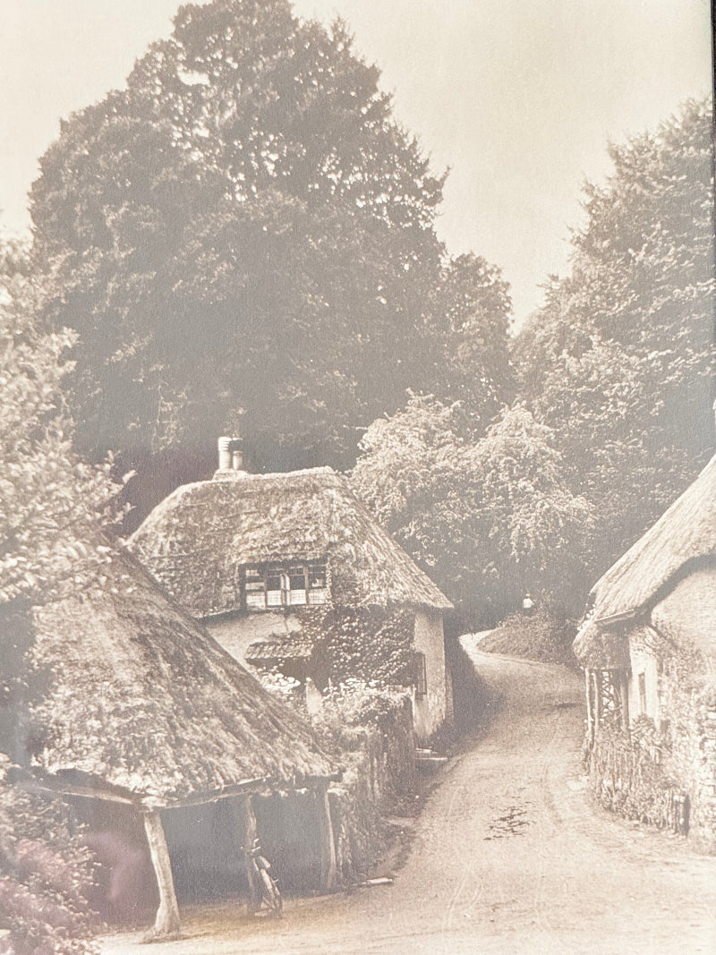 Framed Antique Sepia Photograph of English Village Scene, Early 20th Century