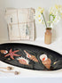 Vintage Henriot Quimper oval faience platter with hand painted seashells, starfish, seaweed and black ground decoration
