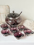 Vintage amethyst glass punch set with silver overlay decoration, lidded bowl, ladle and 6 matching cups