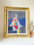 Colourful abstract acrylic painting after Donald Hamilton Fraser in gold frame, photographed on white background