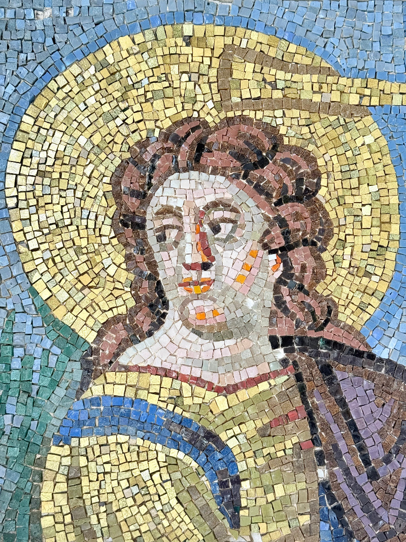 Vintage Mosaic Artwork of a Saint or Angel in Gold and Blue Robes