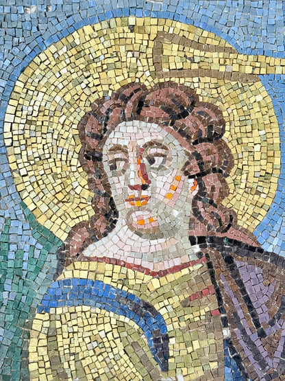 Vintage Mosaic Artwork of a Saint or Angel in Gold and Blue Robes