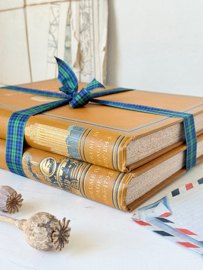 Pair of vintage Our Wonderful World books edited by J. A. Hammerton with mustard cloth covers, gilt lettering and blue decorative bands