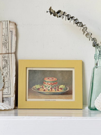 Framed antique Victorian cookery illustration from Cassell’s New Universal Cookery Book showing Chartreuse of Chicken