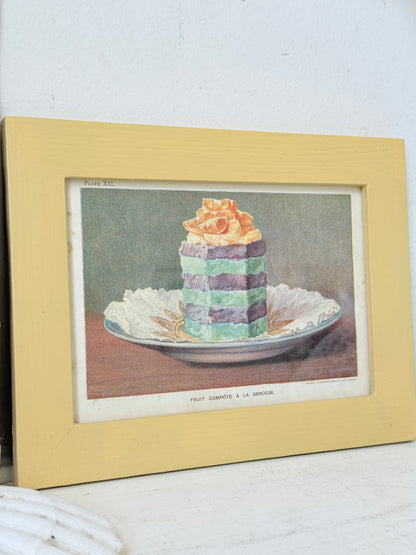 Framed antique Victorian cookery illustration from Cassell’s New Universal Cookery Book showing Fruit Compote à la Genoese