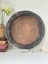Antique copper tray with pierced gallery rim, figurative horse drawn chariot engraving and two tone aged patina