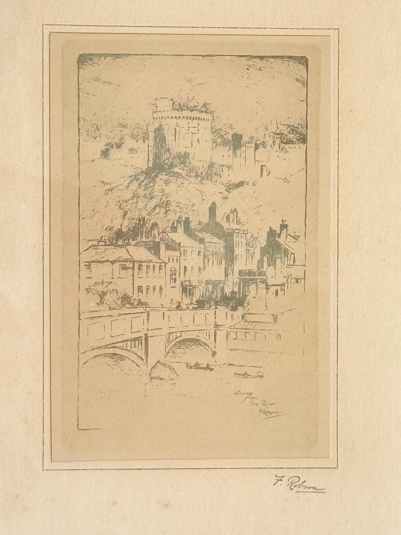 framed print of windsor castle viewed from the thames with fine line detail photographed on white surface