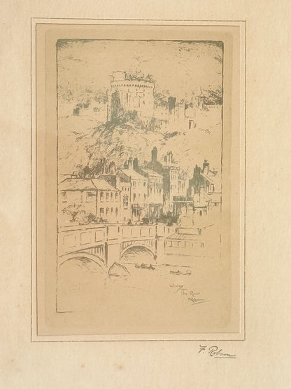 framed print of windsor castle viewed from the thames with fine line detail photographed on white surface