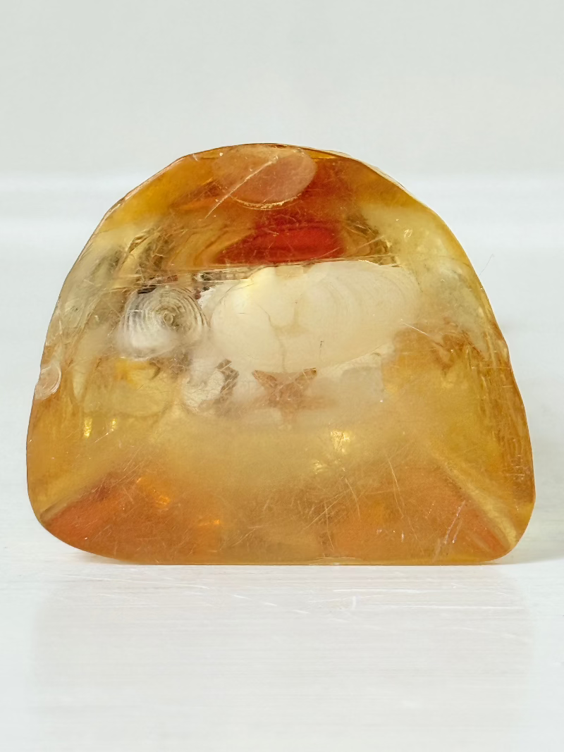 vintage 1970s resin bottle opener with embedded seashells and coastal treasures on white surface