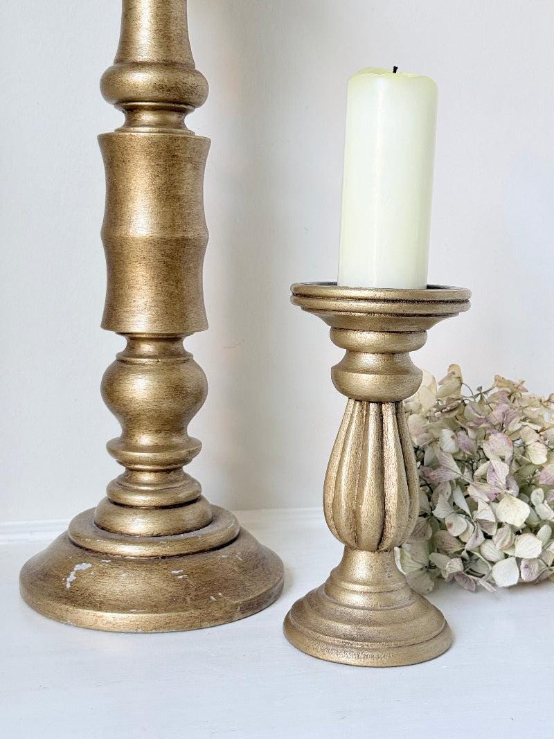 2 Wooden gold painted candlesticks