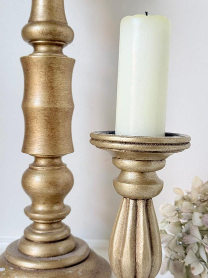 2 Wooden gold painted candlesticks